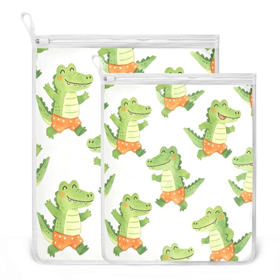 Iauyy 2 Pack Laundry Bag with Pul the Head Dual Size Laundry Hamper with Mesh Liners for Home & Travel, Green Croc