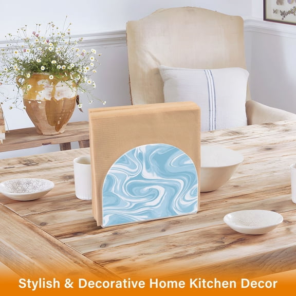 Iauyy 2 Piece Napkin Holder for Table 4.1x4.9x1.97in Acrylic Kitchen Decor,Standing Napkin Dispenser Kitchen Table for Bar Banquet Coffee Table,Marble Texture