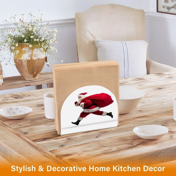 Iauyy 2 Piece Napkin Holder for Table 4.1x4.9x1.97in Acrylic Kitchen Decor,Standing Napkin Dispenser Kitchen Table for Bar Banquet Coffee Table,Running Santa Claus