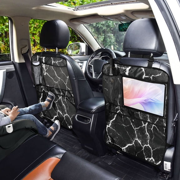Iauyy 2-in-1 Car Kick Mats Back Seat Protector, 6 Large Storage Pockets , Universal Car Seat Back Protectors Kick for SUV & Sedan 25x18in,Cracked Marble Pattern