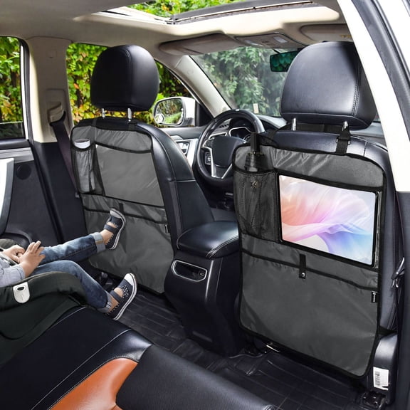 Iauyy 2-in-1 Car Kick Mats Back Seat Protector, 6 Large Storage Pockets , Universal Car Seat Back Protectors Kick for SUV & Sedan 25x18in,Dark Gray Solid Color