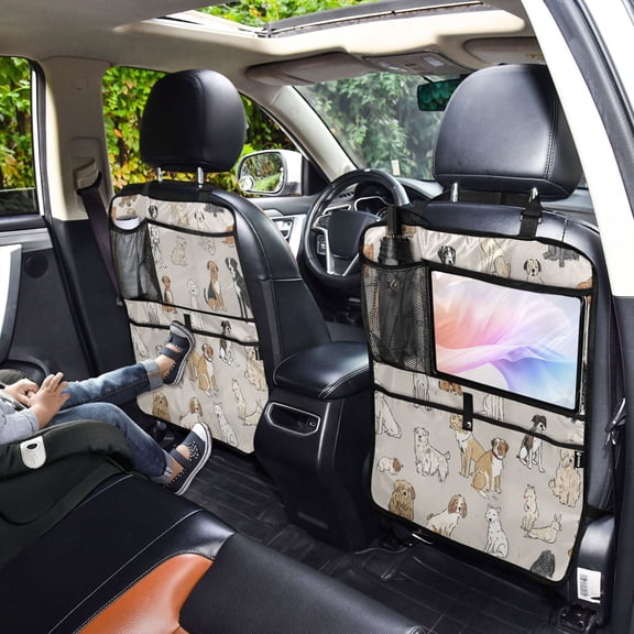 Iauyy 2-in-1 Car Kick Mats Back Seat Protector, 6 Large Storage Pockets , Universal Car Seat Back Protectors Kick for SUV & Sedan 25x18in,Dog Squatting