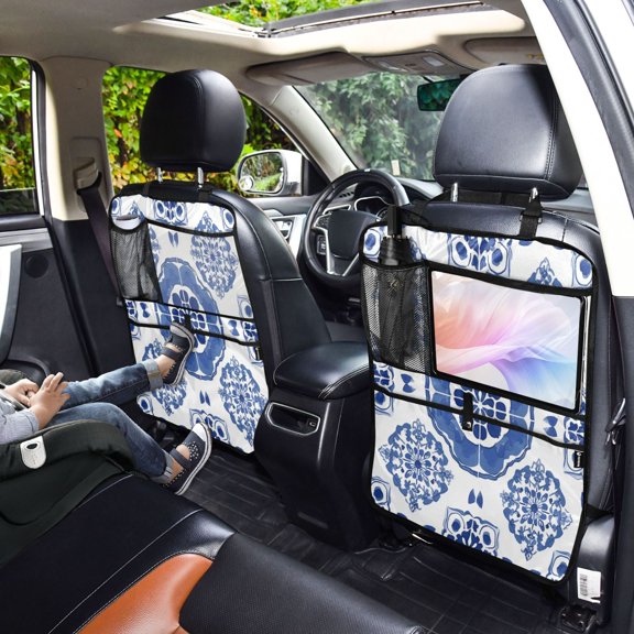 Iauyy 2-in-1 Car Kick Mats Back Seat Protector, 6 Large Storage Pockets , Universal Car Seat Back Protectors Kick for SUV & Sedan 25x18in,Features Intricate Geometric Designs