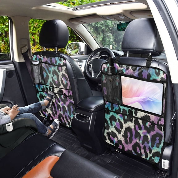 Iauyy 2-in-1 Car Kick Mats Back Seat Protector, 6 Large Storage Pockets , Universal Car Seat Back Protectors Kick for SUV & Sedan 25x18in,Filled with Rainbow-like Patterns