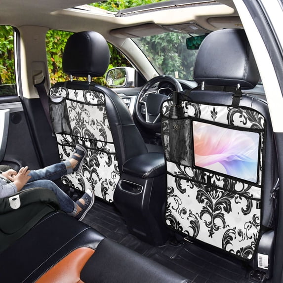 Iauyy 2-in-1 Car Kick Mats Back Seat Protector, 6 Large Storage Pockets , Universal Car Seat Back Protectors Kick for SUV & Sedan 25x18in,Gorgeous Brocade Pattern