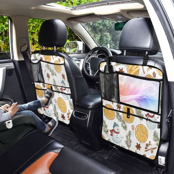 Iauyy 2-in-1 Car Kick Mats Back Seat Protector, 6 Large Storage Pockets , Universal Car Seat Back Protectors Kick for SUV & Sedan 25x18in,Orange-colored Fruit Slices