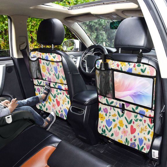 Iauyy 2-in-1 Car Kick Mats Back Seat Protector, 6 Large Storage Pockets , Universal Car Seat Back Protectors Kick for SUV & Sedan 25x18in,Purple Gradient