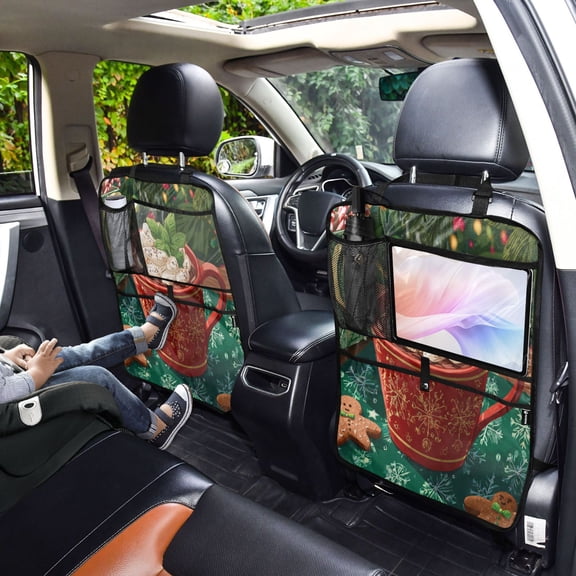 Iauyy 2-in-1 Car Kick Mats Back Seat Protector, 6 Large Storage Pockets , Universal Car Seat Back Protectors Kick for SUV & Sedan 25x18in,Red Hot Chocolate