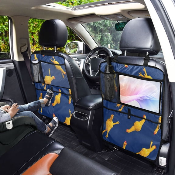 Iauyy 2-in-1 Car Kick Mats Back Seat Protector, 6 Large Storage Pockets , Universal Car Seat Back Protectors Kick for SUV & Sedan 25x18in,Rubber Chicken