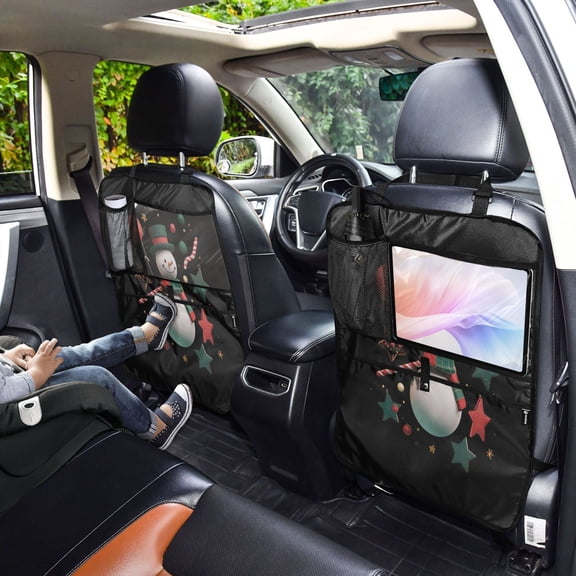 Iauyy 2-in-1 Car Kick Mats Back Seat Protector, 6 Large Storage Pockets , Universal Car Seat Back Protectors Kick for SUV & Sedan 25x18in,The Scene Of The Snowman Dancing