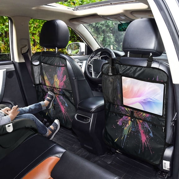 Iauyy 2-in-1 Car Kick Mats Back Seat Protector, 6 Large Storage Pockets , Universal Car Seat Back Protectors Kick for SUV & Sedan 25x18in,Wings Are Composed Of Spots
