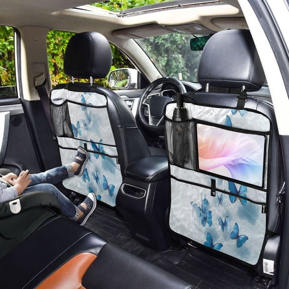 Iauyy 2-in-1 Car Kick Mats Back Seat Protector, 6 Large Storage Pockets , Universal Car Seat Back Protectors Kick for SUV & Sedan 25x18in,on The Clear Water Surface
