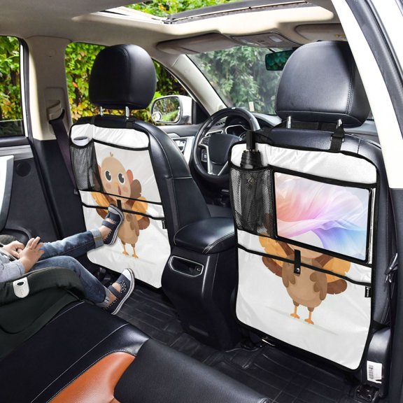 Iauyy 2-in-1 Car Kick Mats Back Seat Protector, 6 Large Storage Pockets , Universal Car Seat Back Protectors Kick for SUV & Sedan 25x18in,Chicken