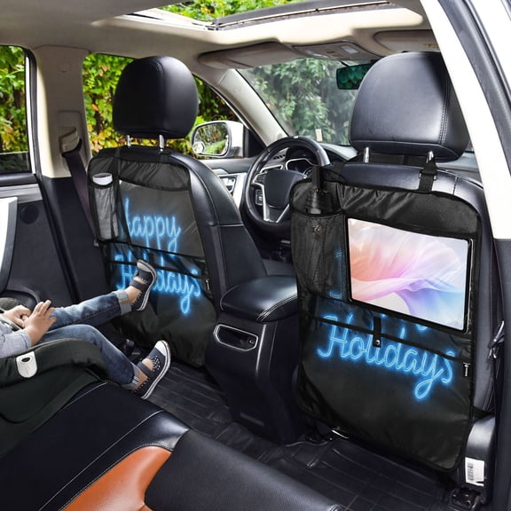 Iauyy 2-in-1 Car Kick Mats Back Seat Protector, 6 Large Storage Pockets , Universal Car Seat Back Protectors Kick for SUV & Sedan 25x18in,Neon Font