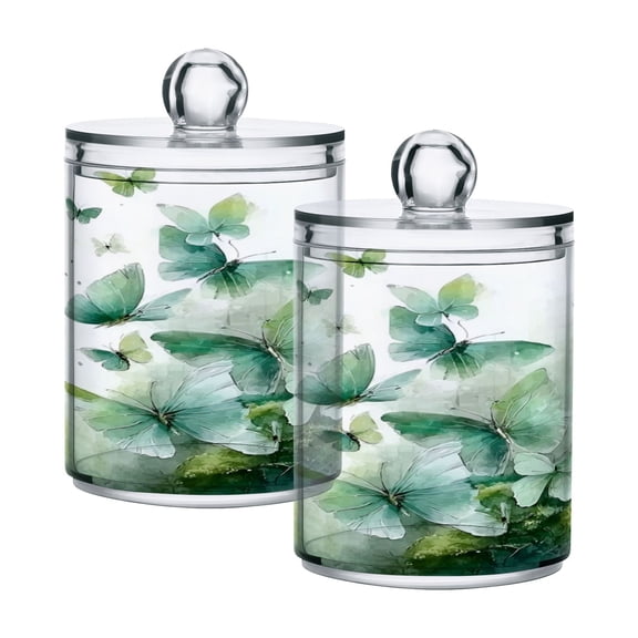 Iauyy 2 pack Transparent Floss Storage Container - Sealed Cotton Pad Can with PS Plastic Lid Dust-Proof for Bathroom Dressing Table,Shining Like An Emerald Gemstone