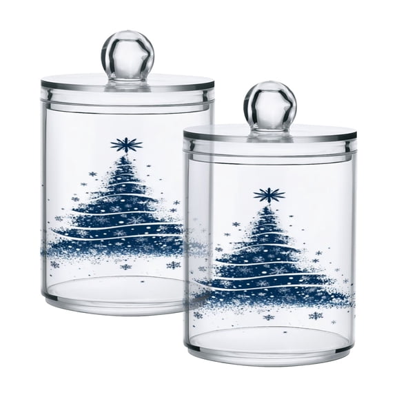 Iauyy 2 pack Transparent Floss Storage Container - Sealed Cotton Pad Can with PS Plastic Lid Dust-Proof for Bathroom Dressing Table,Stylish Christmas Tree