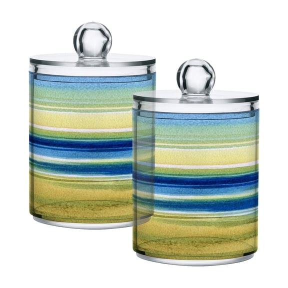 Iauyy 2 pack Transparent Floss Storage Container - Sealed Cotton Pad Can with PS Plastic Lid Dust-Proof for Bathroom Dressing Table,The Beach Is Green