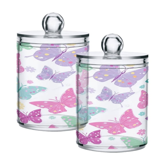 Iauyy 2 pack Transparent Floss Storage Container - Sealed Cotton Pad Can with PS Plastic Lid Dust-Proof for Bathroom Dressing Table,The Soft-colored Butterfly