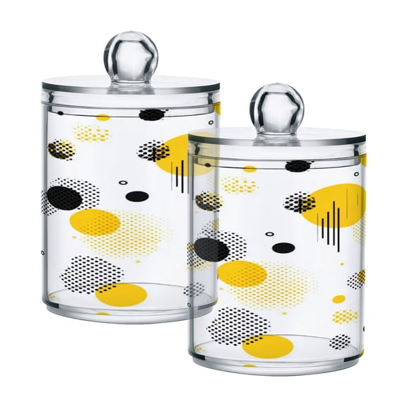 Iauyy 2 pack Transparent Floss Storage Container - Sealed Cotton Pad Can with PS Plastic Lid Dust-Proof for Bathroom Dressing Table,Yellow and Black Dots