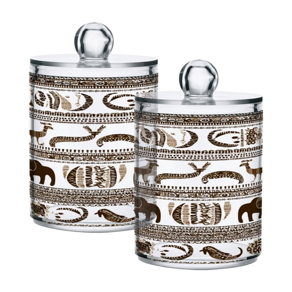 Iauyy 2 pack Transparent Floss Storage Container - Sealed Cotton Pad Can with PS Plastic Lid Dust-Proof for Bathroom Dressing Table,Newt Art Style
