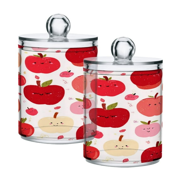 Iauyy 2 pack Transparent Floss Storage Container - Sealed Cotton Pad Can with PS Plastic Lid Dust-Proof for Bathroom Dressing Table,Red Cartoon