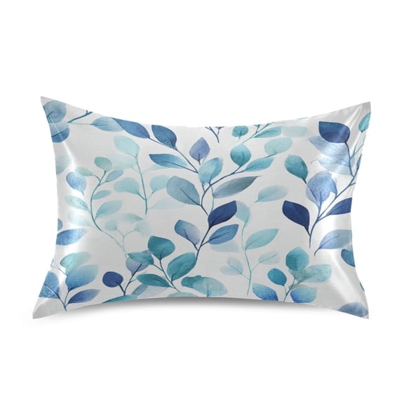 Iauyy 20x26in Silk-Smooth Satin Pillowcase, Gentle on Hair and Skin, Luxuriously Soft Pillowcase with Envelope Closure, Wrinkle Fade Blue and White Porcelain Leaves