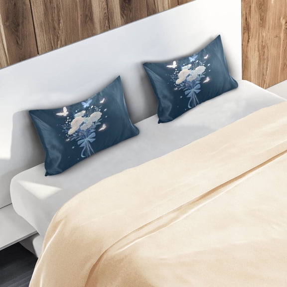 Iauyy 20x26in Silk-Smooth Satin Pillowcase, Gentle on Hair and Skin, Luxuriously Soft Pillowcase with Envelope Closure, Wrinkle Fade Blue Ribbon