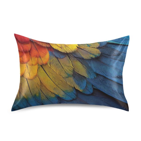 Iauyy 20x30in Silk-Smooth Satin Pillowcase, Gentle on Hair and Skin, Luxuriously Soft Pillowcase with Envelope Closure, Wrinkle Fade Colorful Parrot Feathers