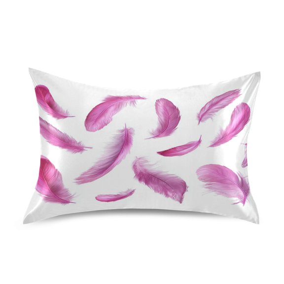 Iauyy 20x30in Silk-Smooth Satin Pillowcase, Gentle on Hair and Skin, Luxuriously Soft Pillowcase with Envelope Closure, Wrinkle Fade Falling Feathers