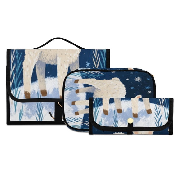 Iauyy 3 Piece Large Portable Hanging Toiletry Bags for Travel,Foldable Makeup Organizer with Multiple Compartments for Men&Women，Oil Painting Of A Sheep