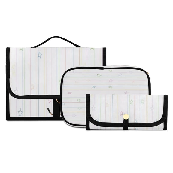 Iauyy 3 Piece Large Portable Hanging Toiletry Bags for Travel,Foldable Makeup Organizer with Multiple Compartments for Men&Women，The Slender Vertical Line