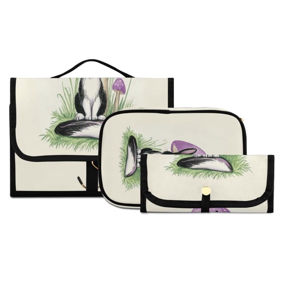 Iauyy 3 Piece Large Portable Hanging Toiletry Bags for Travel,Foldable Makeup Organizer with Multiple Compartments for Men&Women，A Purple Mushroom