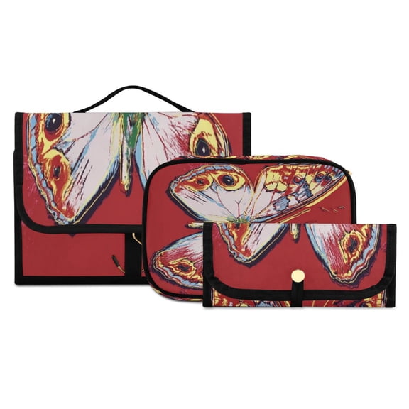 Iauyy 3 Piece Large Portable Hanging Toiletry Bags for Travel,Foldable Makeup Organizer with Multiple Compartments for Men&Women，Butterfly Painting