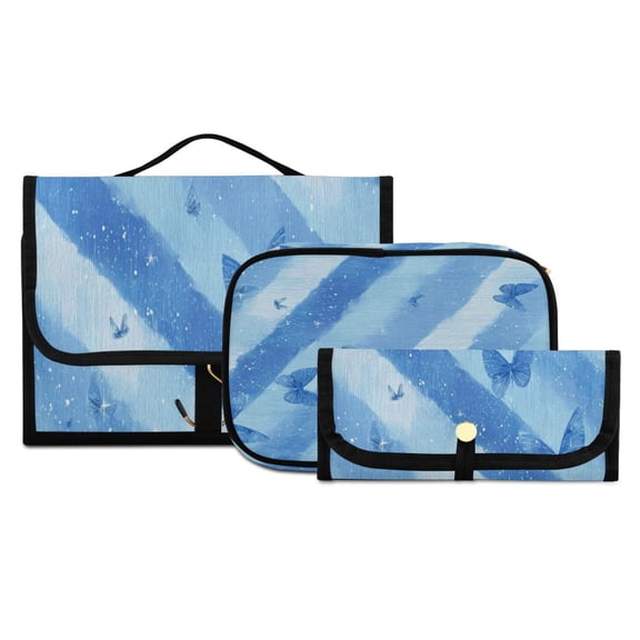 Iauyy 3 Piece Large Portable Hanging Toiletry Bags for Travel,Foldable Makeup Organizer with Multiple Compartments for Men&Women,Clear Starry Sky