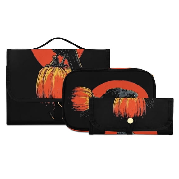 Iauyy 3 Piece Large Portable Hanging Toiletry Bags for Travel,Foldable Makeup Organizer with Multiple Compartments for Men&Women，Ravens Perch