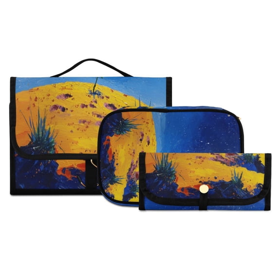 Iauyy 3 Piece Large Portable Hanging Toiletry Bags for Travel,Foldable Makeup Organizer with Multiple Compartments for Men&Women，Roses on The Planet