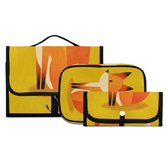 Iauyy 3 Piece Large Portable Hanging Toiletry Bags for Travel,Foldable Makeup Organizer with Multiple Compartments for Men&Women,The Simple Fox