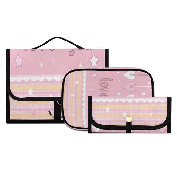 Iauyy 3 Piece Large Portable Hanging Toiletry Bags for Travel,Foldable Makeup Organizer with Multiple Compartments for Men&Women，The Yellow Squares