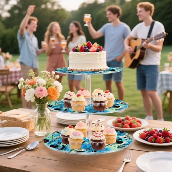 Iauyy 3 Tier Acrylic Cake Stand -DIY Design Wedding Dessert Display Tower for 34 Cupcakes for Birthday Party Gathering Festival, Impressionist Dance Effect