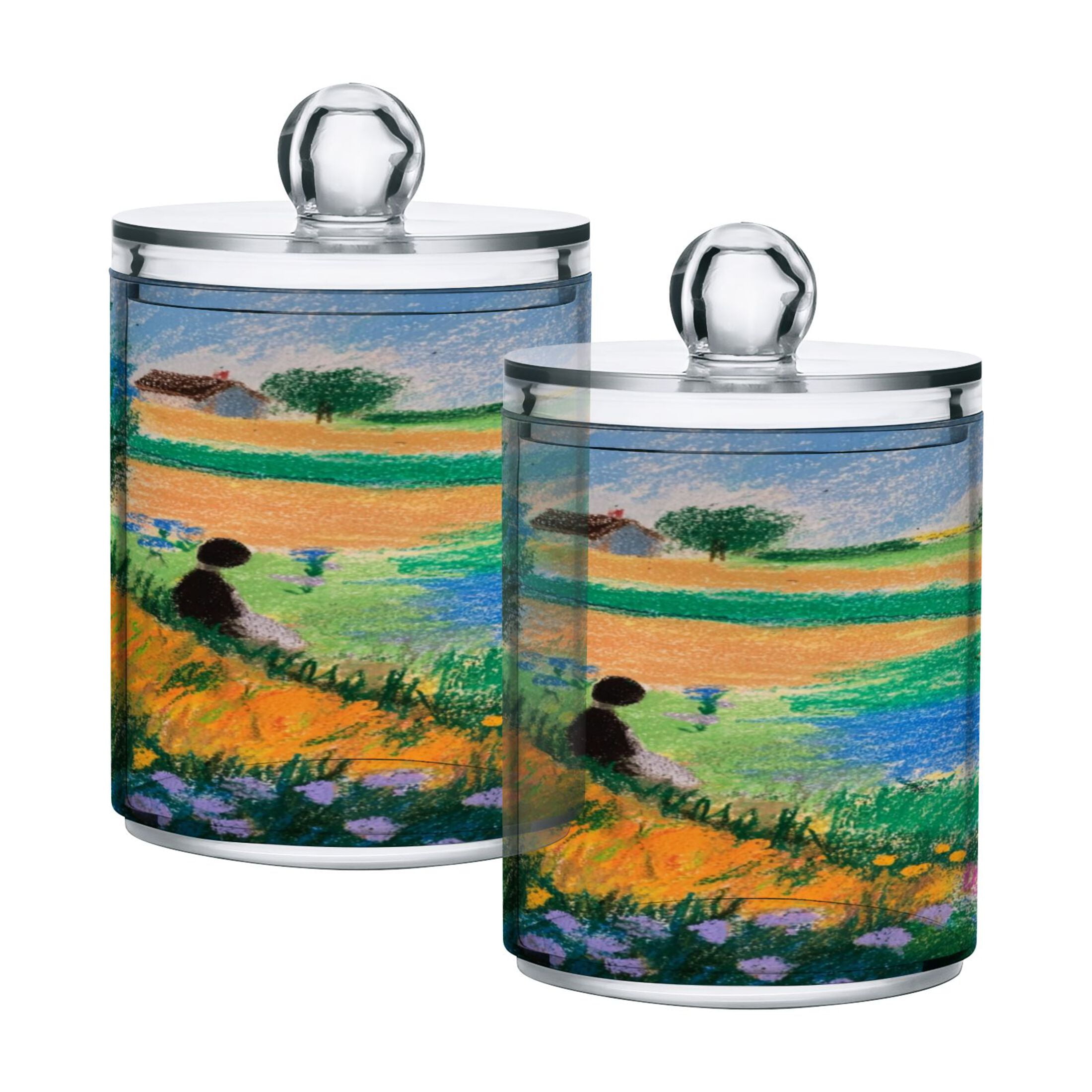 Iauyy 4 pack Transparent Floss Storage Container - Sealed Cotton Pad Can with PS Plastic Lid Dust-Proof for Bathroom Dressing Table,Paintings Drawn with Crayons