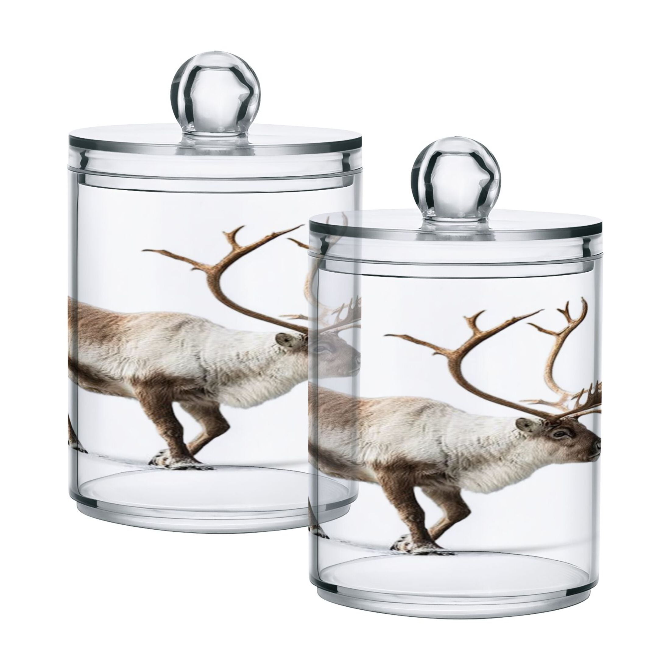 Iauyy 4 pack Transparent Floss Storage Container - Sealed Cotton Pad Can with PS Plastic Lid Dust-Proof for Bathroom Dressing Table,White Reindeer Photos