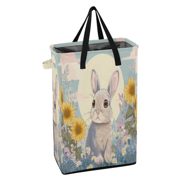 Iauyy 48L Collapsible Laundry Basket with Handles, Laundry Hamper for Closet Bedroom or Bathroom, Cute Cartoon Rabbit