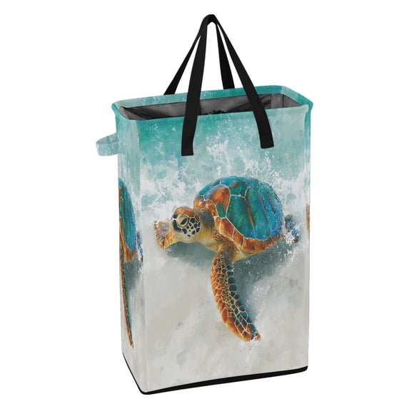Iauyy 48L Collapsible Laundry Basket with Handles, Laundry Hamper for Closet Bedroom or Bathroom, Turtle