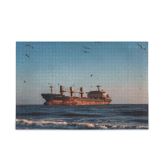Iauyy 500 Piece Adults Jigsaw Puzzles, Abandoned Cargo Ship Wooden & Paper Composite Puzzles Includes Storage Bag & Guide