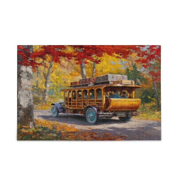 Iauyy 500 Piece Adults Jigsaw Puzzles, Old-fashioned Wooden Bus Wooden & Paper Composite Puzzles Includes Storage Bag & Guide