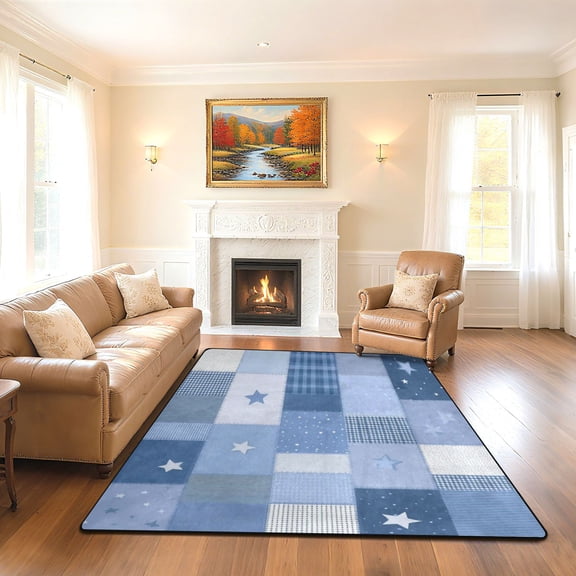 Iauyy 63x48in Washable Large Non-Slip Area Rugs,Modern Minimalist Patterns Ultra Soft Washable for Floor Mats for House Living Room Dining Room Office，Blue and White Pattern