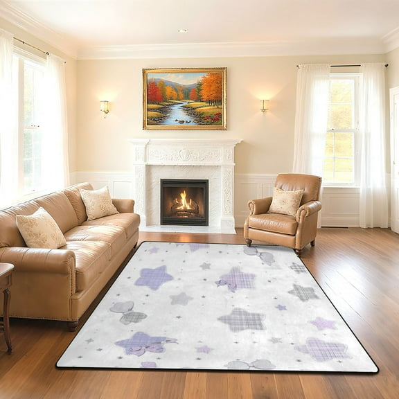 Iauyy 63x48in Washable Large Non-Slip Area Rugs,Modern Minimalist Patterns Ultra Soft Washable for Floor Mats for House Living Room Dining Room Office，Light Purple Fabric