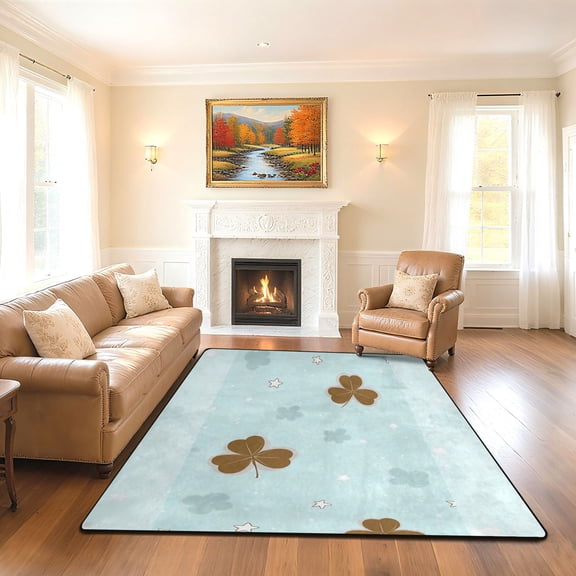 Iauyy 63x48in Washable Large Non-Slip Area Rugs,Modern Minimalist Patterns Ultra Soft Washable for Floor Mats for House Living Room Dining Room Office，Light Blue and Brown