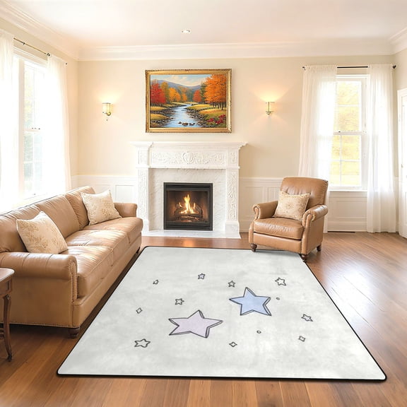 Iauyy 63x48in Washable Large Non-Slip Area Rugs,Modern Minimalist Patterns Ultra Soft Washable for Floor Mats for House Living Room Dining Room Office，Light Blue Design