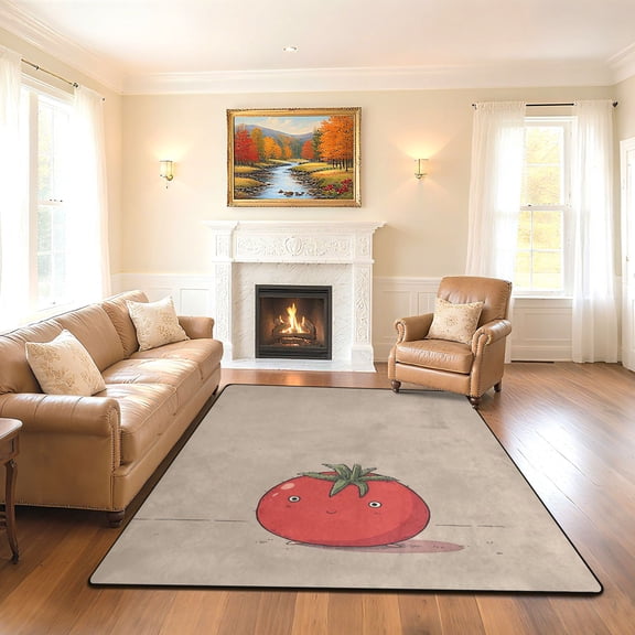 Iauyy 63x48in Washable Large Non-Slip Area Rugs,Modern Minimalist Patterns Ultra Soft Washable for Floor Mats for House Living Room Dining Room Office，Striped Tomatoes
